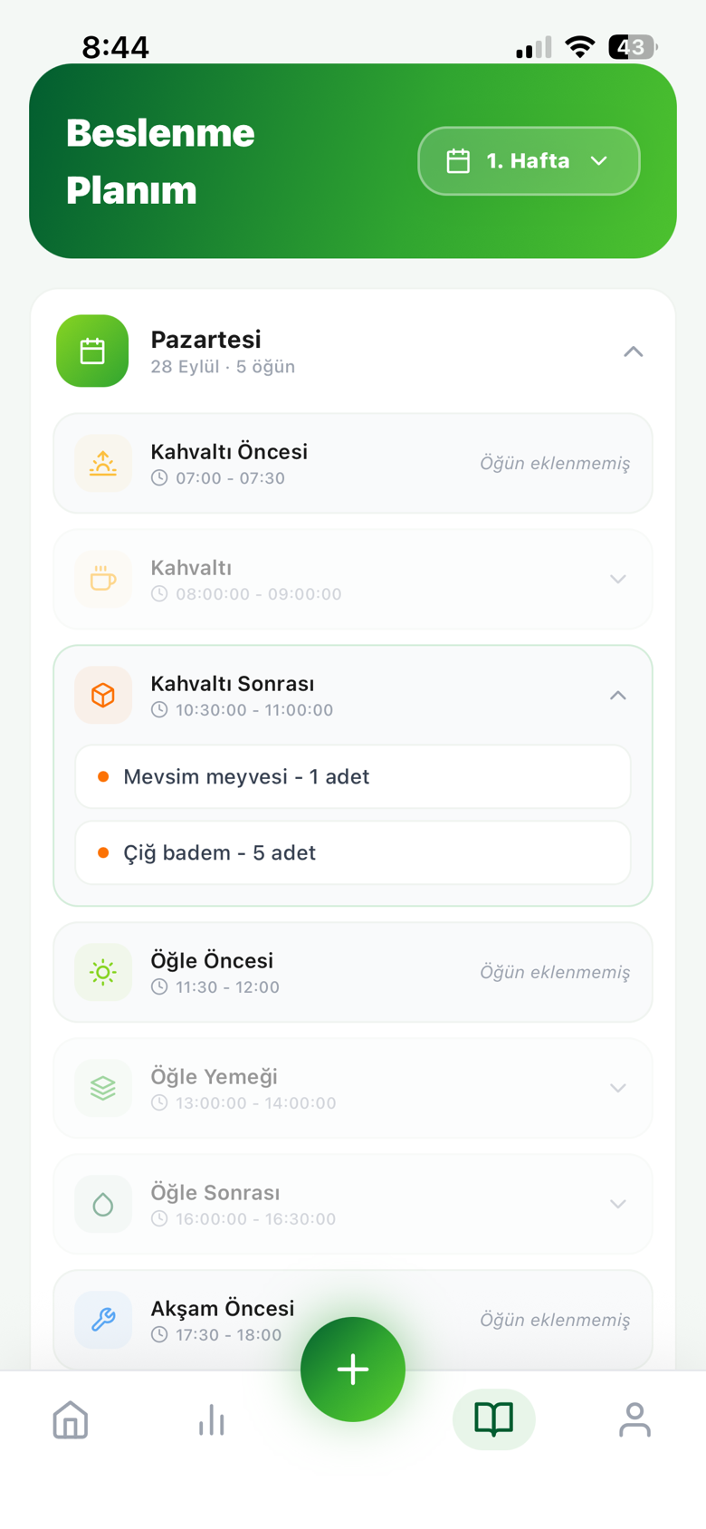 Planım — günlük öğün listesi